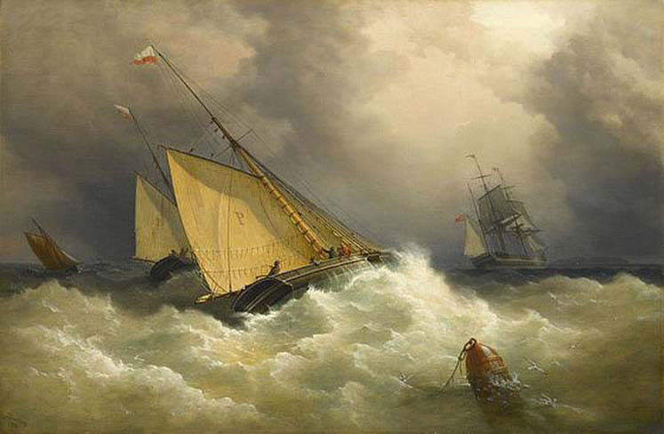 Pilot Cutter Racing to a Ship